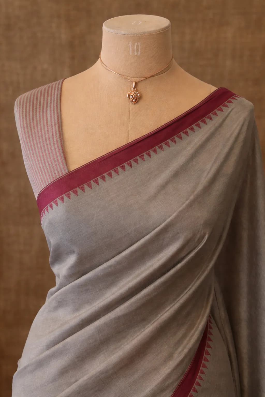 Elegant Ash Grey Silk Saree with Maroon Temple Border