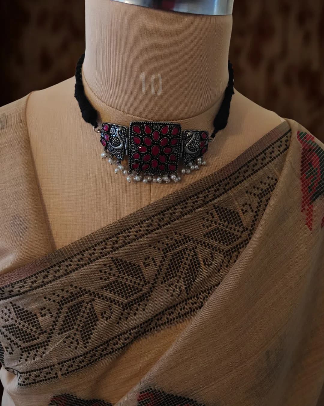 Beige Printed Cotton Silk Saree with Floral Pallu