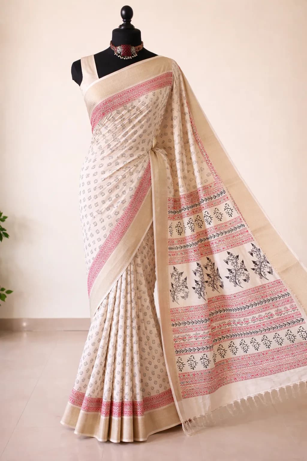Ivory Soft Tussar Printed Saree