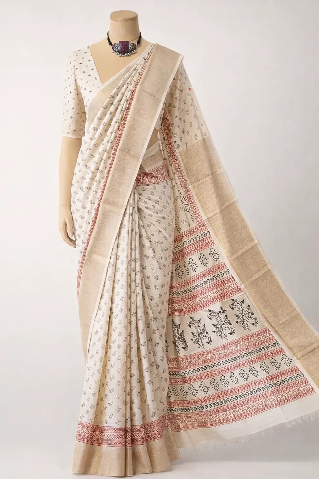 Ivory Soft Tussar Printed Saree