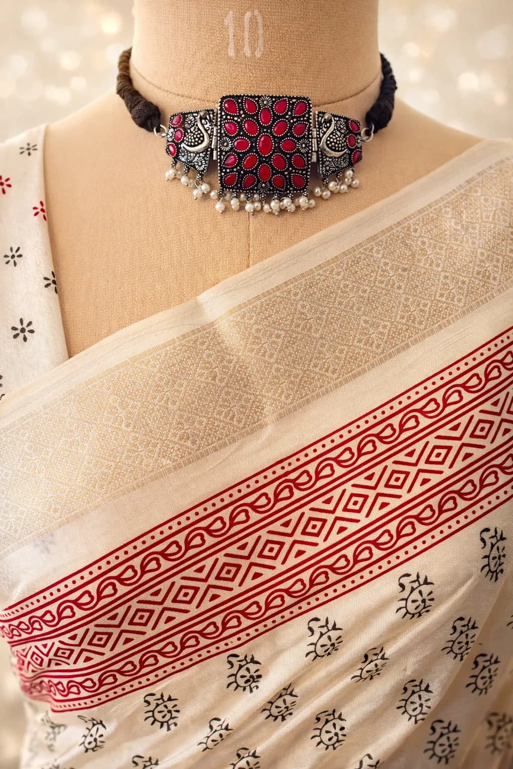 Ivory Soft Tussar Printed Saree