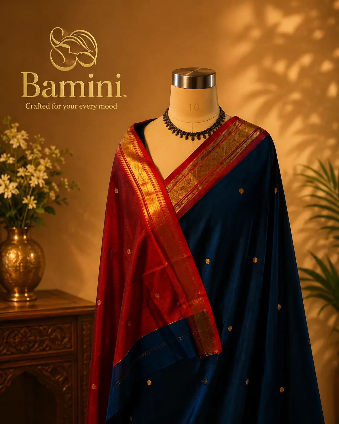 Navy Blue Soft Silk Saree with Rich Red Zari Border